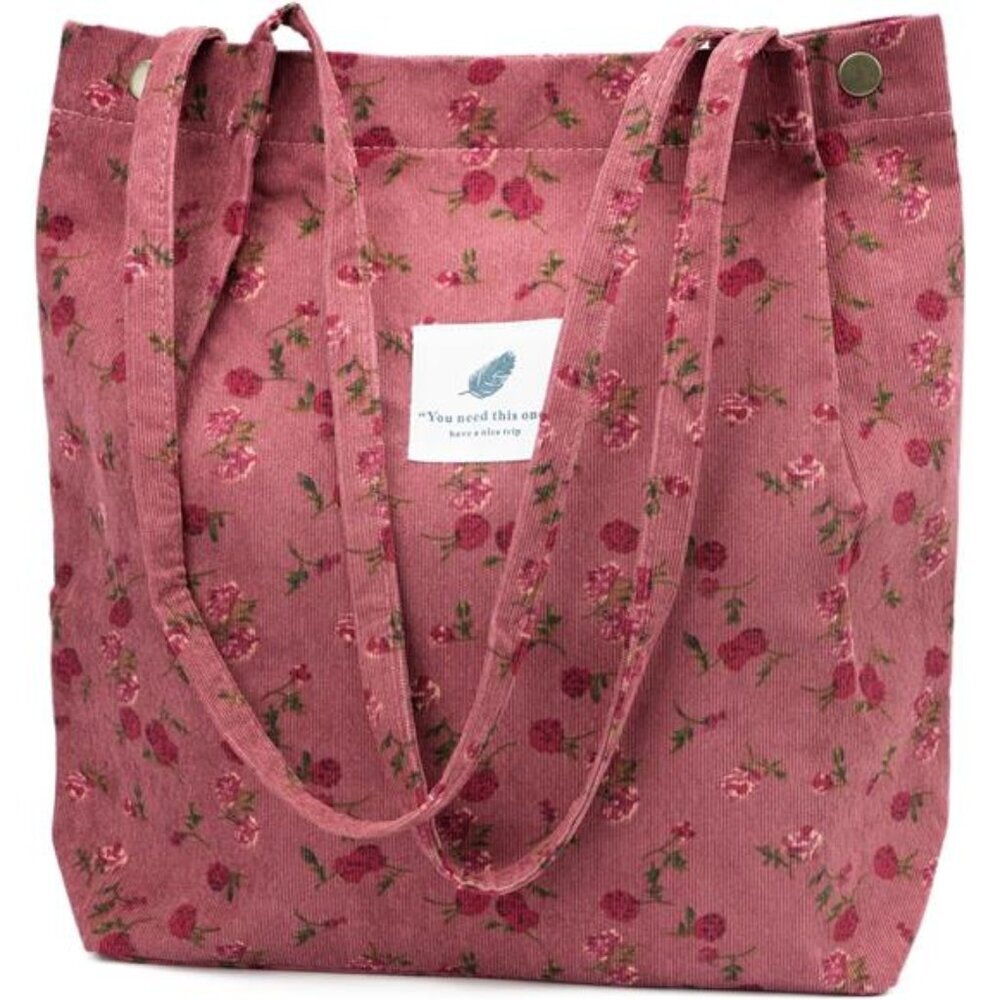 Cute Corduroy Tote Bag Canvas Shoulder Handbag for Women Travel Shopping Work